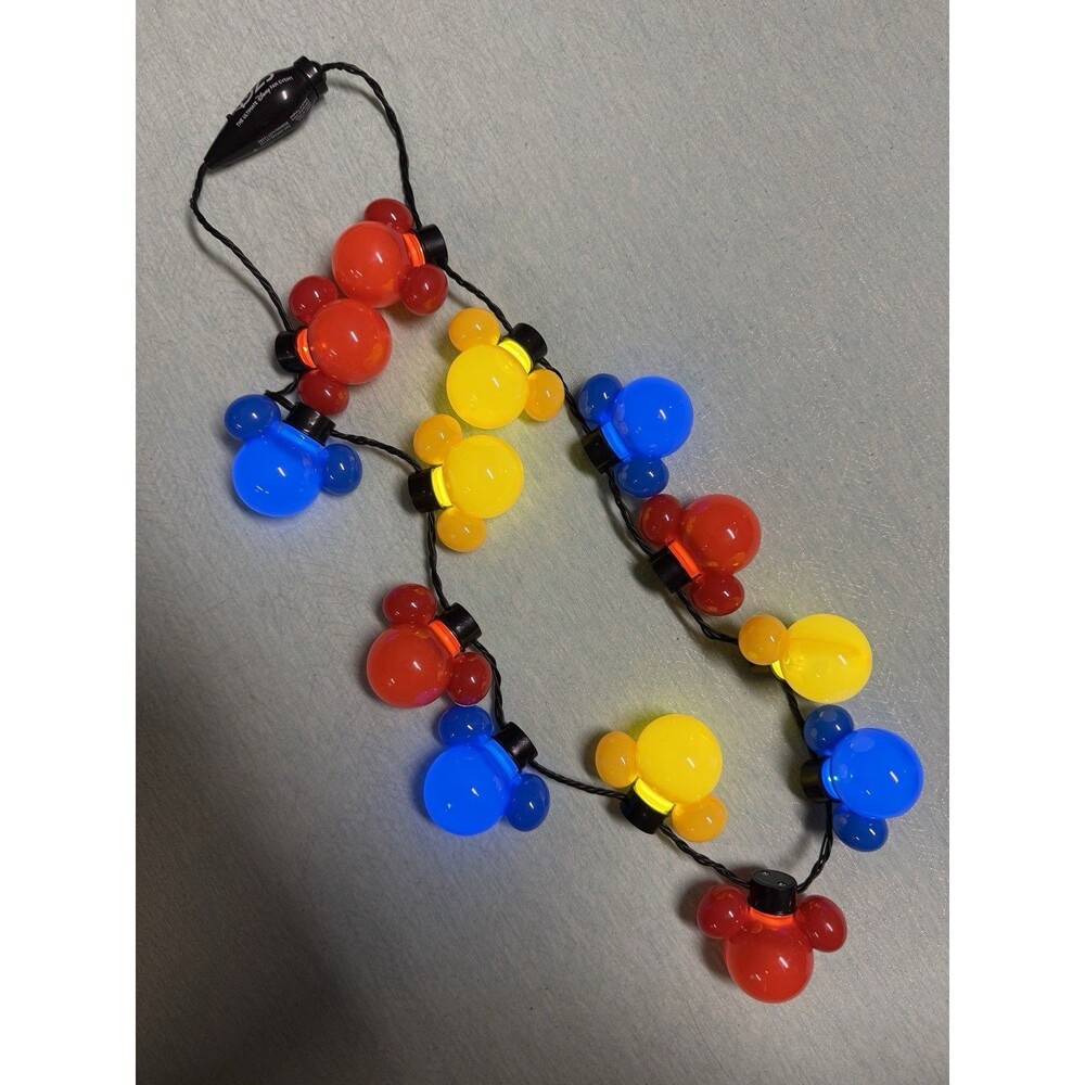 Disney D23 2024 Red, Yellow, & Blue Mickey Heads Lighted Necklace Various Modes